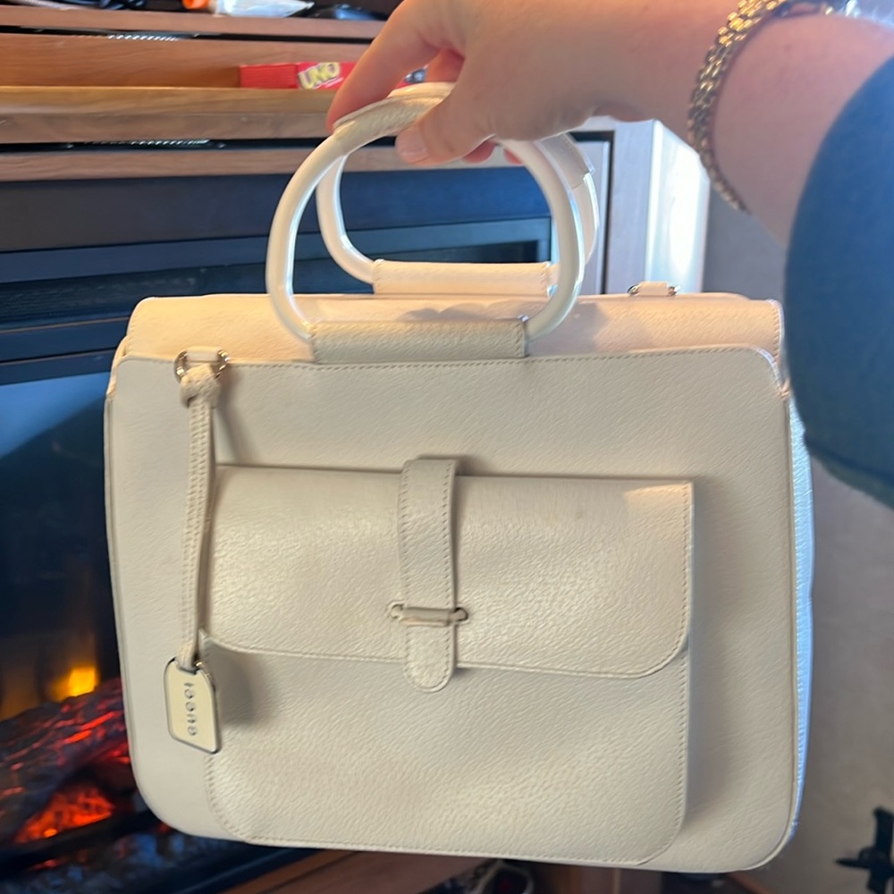 Gucci Leather 2 Way Handbag Metal Ring Handles Vintage White